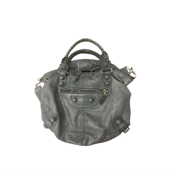 BALENCIAGA ash gray bucket tote with leather studding - Picture 1 of 4